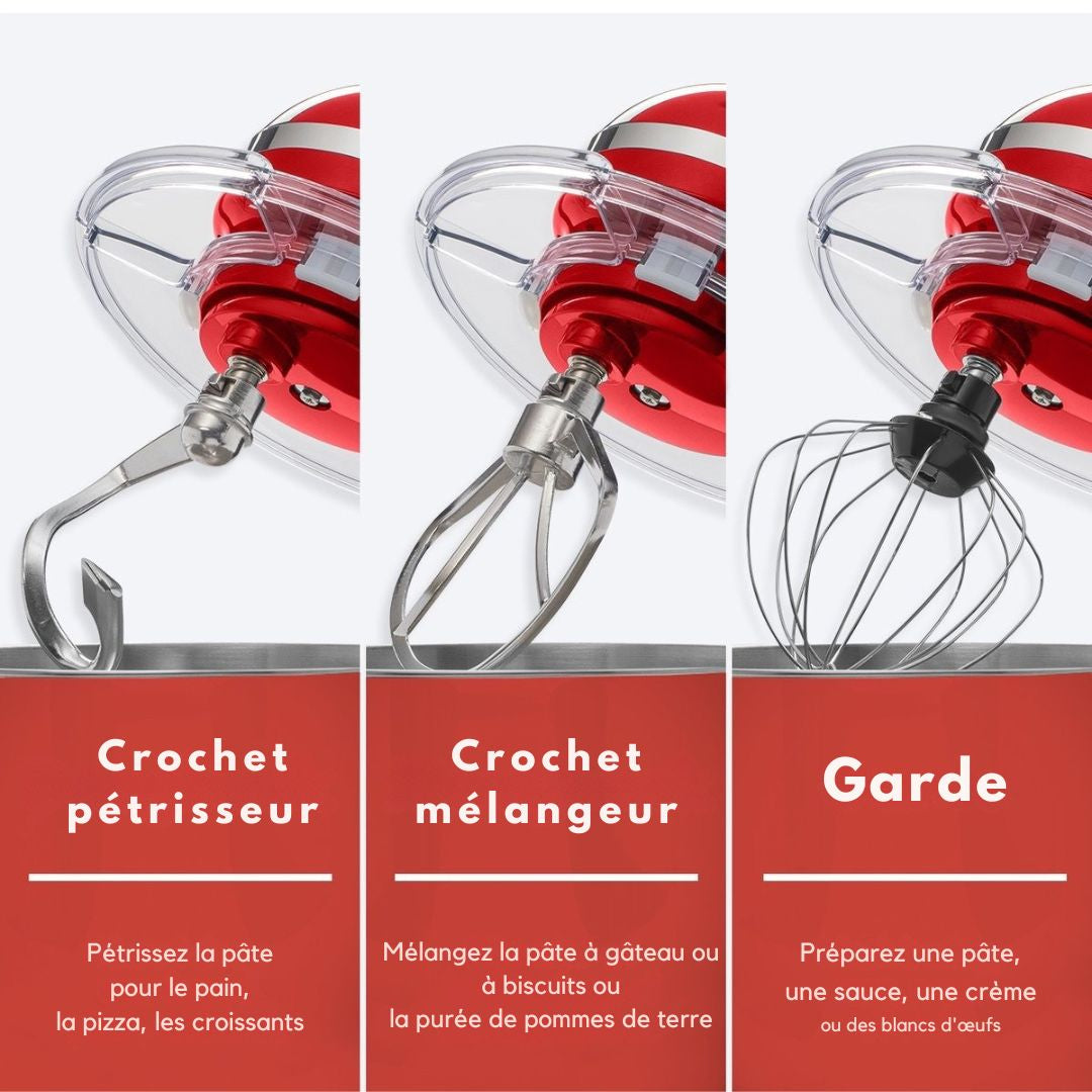 Robot de cuisine - KitchenBrothers - Mixeur de cuisine avec bol de 6L - Acier inoxydable - 1400W - Rouge