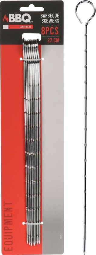Brochettes pour barbecue - 8 pièces - Métal - 27,5 cm - Poignée ronde - Accessoires pour barbecue