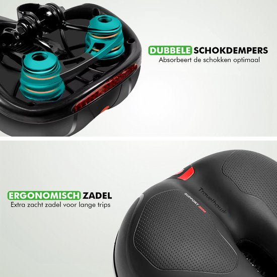 Selle de vélo Travelhawk - Selle de ville - Extra Confortable - Ventilante - Unisexe - Noire
