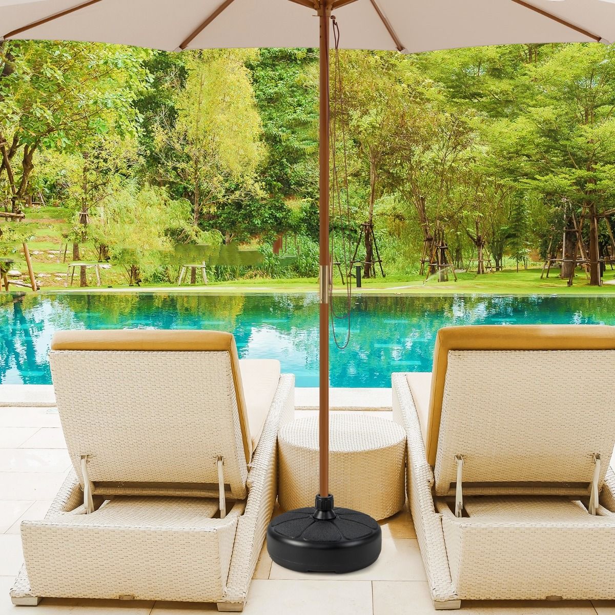 Base de parasol Coast Outdoor - Pour mâts de parasol Φ38mm - HDPE - 37 x 19 cm - Noir