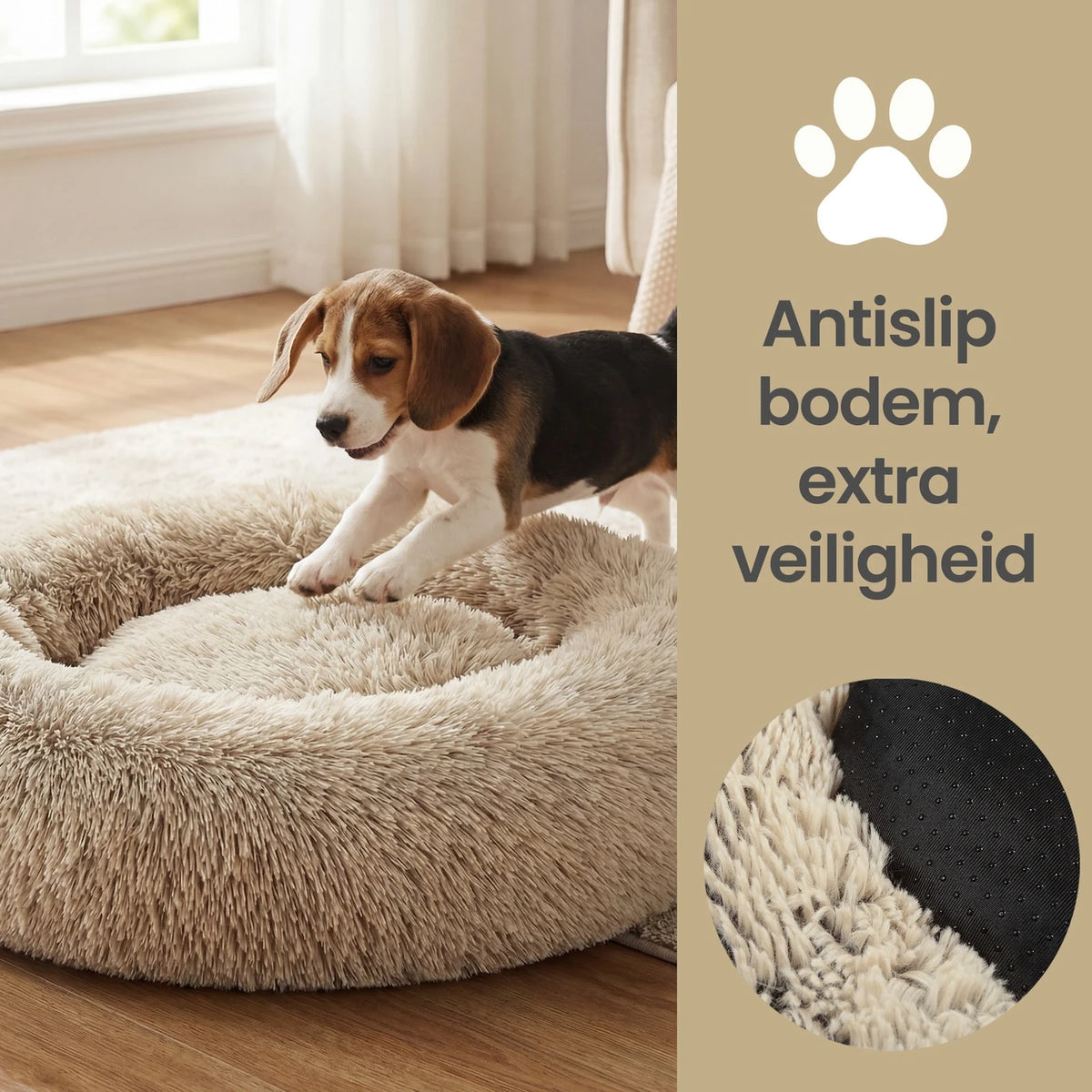 JOYFURNOS Panier pour chien en forme de beignet avec coussin amovible et lavable - Canapé en peluche douce - 70 cm - Kaki