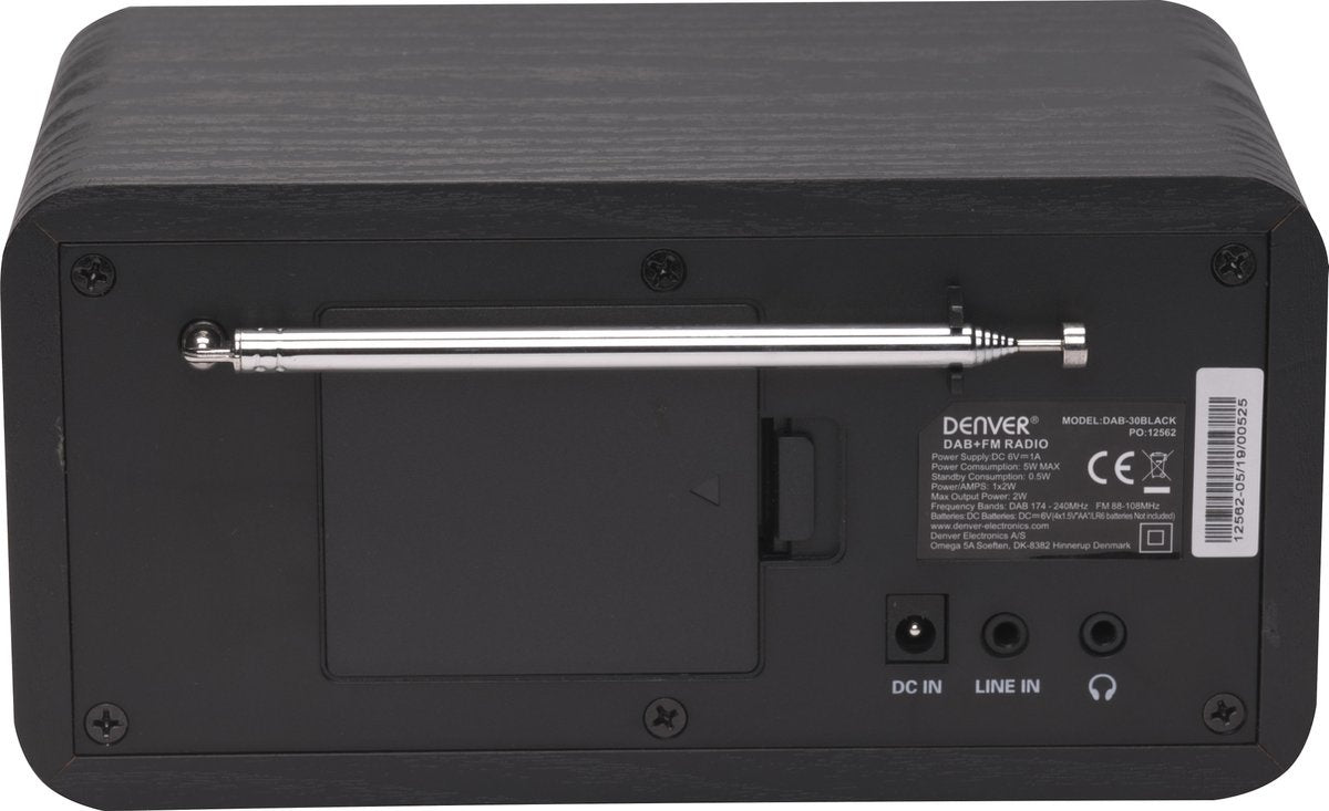 Denver DAB Radio - Radio rétro - Radio FM - Radio de cuisine - Radio portable - Batteries et secteur - DAB30 - Noir