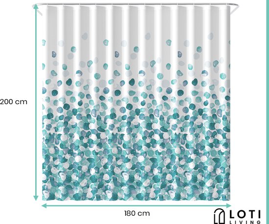 Loti Living Rideau de douche anti-moisissure - Océan - Anneaux inclus - Imperméable - Polyester - Rideau de douche 180x200 cm