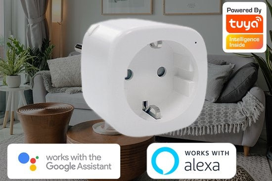 Denver SHP-100 - Prise intelligente - Fonctionne avec TUYA - WiFi - Prise domestique intelligente - Amazon Alexa + Google home -Blanc