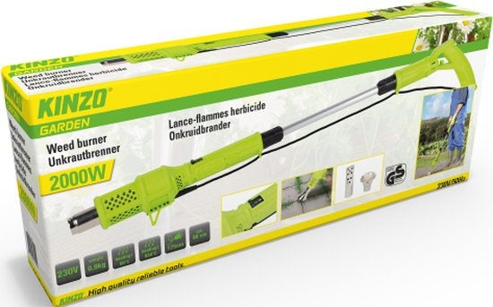 Kinzo Electric Weed Burner - Désherbeur 2000W - jusqu'à 650°C - Multifonctionnel - Respectueux de l'environnement - Accessoires inclus - Vert/Gris