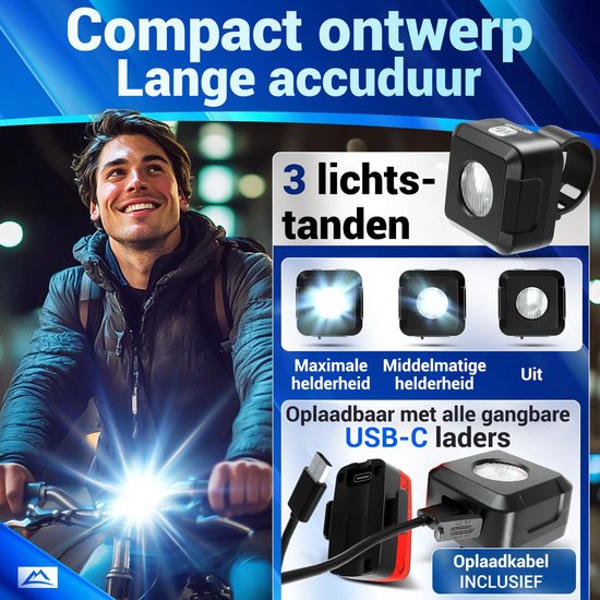 Nextcover Lumière avant et arrière pour vélo | Lumière USB-C rechargeable et étanche IPX4 | Lumière pour vélo avec 6 heures d'autonomie | Lumière avant et arrière | Lumière pour vélo LED blanche et rouge | Lumières pour tous les vélos | Lampe pour vélo