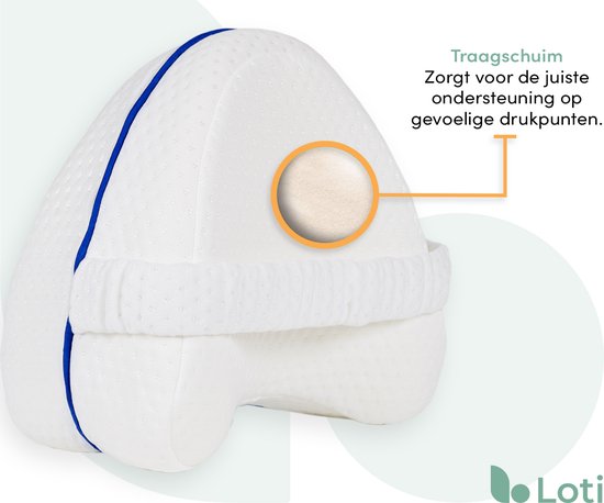 Loti Coussin de genoux pour le lit - Coussin orthopédique de genoux avec sangle - Coussin ergonomique pour les jambes - Correction de la posture - Oreiller pour le sommeil latéral - Mousse à mémoire de forme - Dormeur latéral - Oreiller pour les jambes -