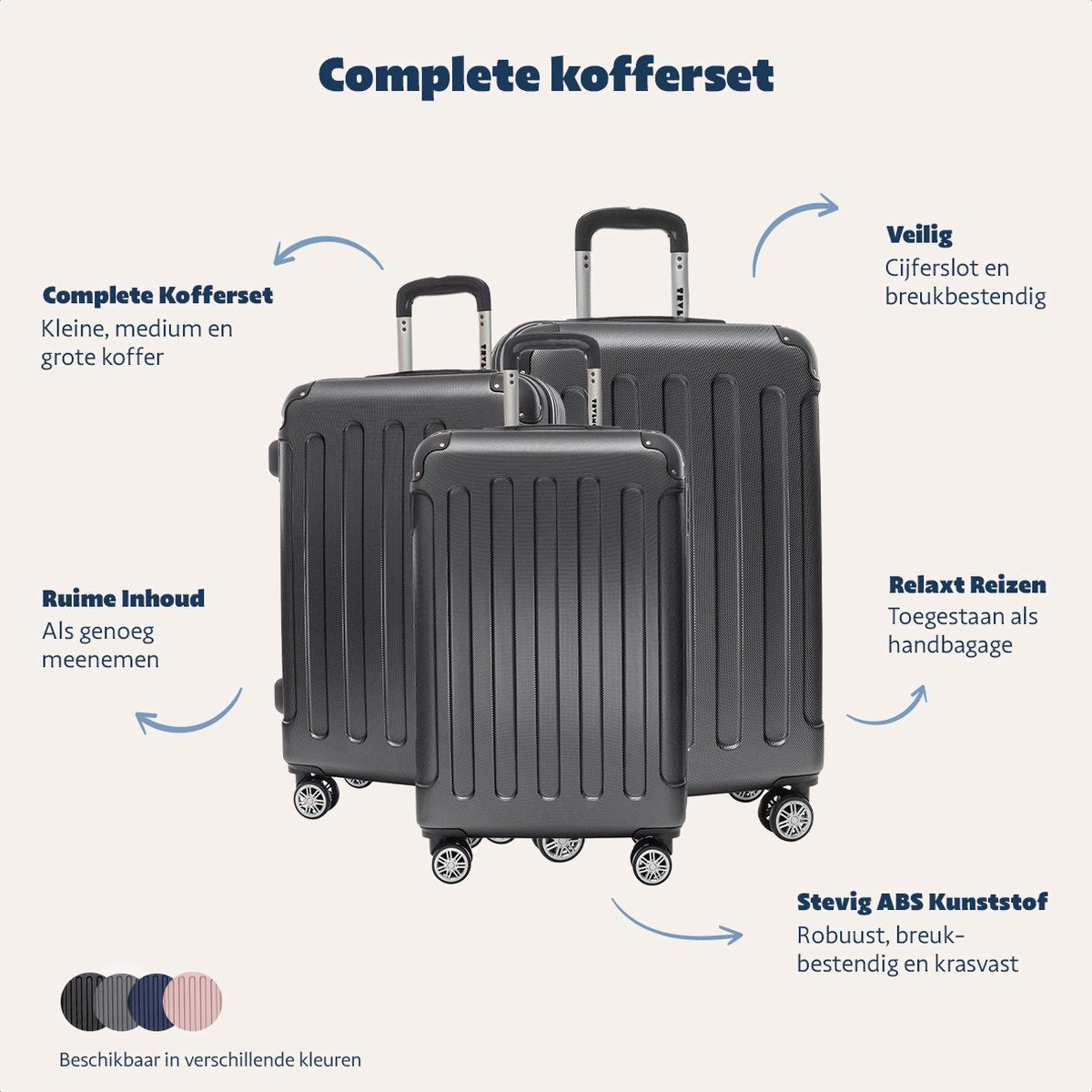 Set de valises TRVLMORE - 3 pièces - 38L + 70L + 110L - Noir