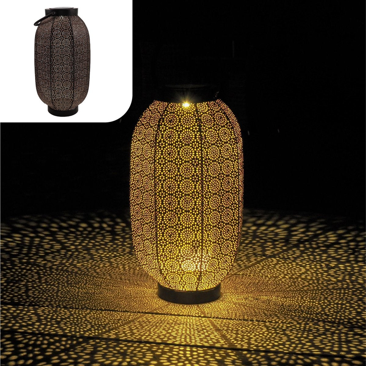 Gadgy Solar Lantaarn Bloem Groot - Solar tuinverlichting op zonneenergie - Led buitenverlichting met dag/nacht sensor - Tafellamp - Tuinlantaarn - Metaal - 36 x Ø20 cm - zwart / goud