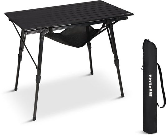 TRVLMORE Table de camping réglable - 90x52x71cm - Table pliante avec structure en aluminium - Légère - Table de camping - Table pliante - Noire