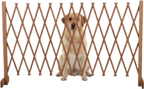 Barrière extensible pour chiens maxxpro - Barrière de sécurité extensible de 26 à 124 cm - pour escalier ou encadrement de porte - Barrière d'escalier sans perçage - Barrière pour chiens d'intérieur et d'extérieur - Bois - 77 cm de haut