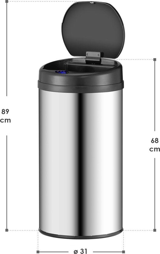 Poubelle automatique / Poubelle / Poubelle à détecteur - 40 litres - Argenté - Rond