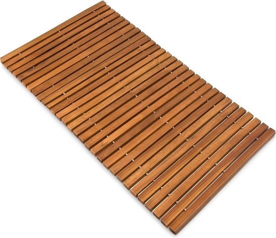 Tapis de bain - Bois d'acacia antidérapant Motif rayé 76x50cm - Certifié FSC