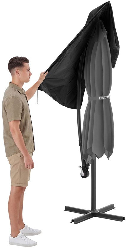 tectake® Parasol à pied flottant - 3 x 3 m - Parasol de jardin avec éclairage LED à énergie solaire - Orientable - Polyester imperméable avec protection UV - Housse incluse - Gris