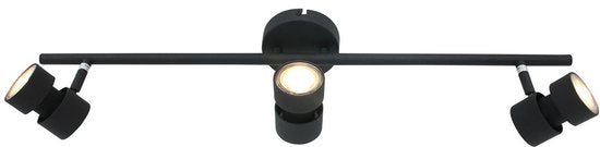 Spot Natasja 7903ZW noir, plafonnier à 3 lumières avec variateur, douilles GU10, structure en métal et en plastique, design moderne, 68 cm de large – Steinhauer