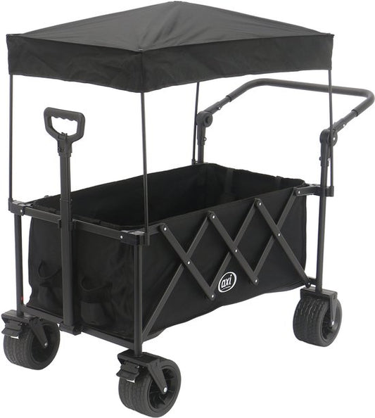 Chariot pliable AXI SB221 avec toit – Noir – Avec barre de traction, freins et housse – Capacité de charge de 100 kg – Facile à transporter – Métal