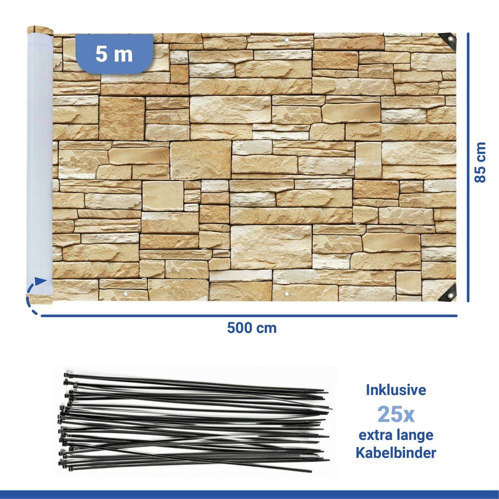 Pare-soleil de balcon Maximex, motif mural - 85 x 500 cm - Résistant aux UV et aux intempéries