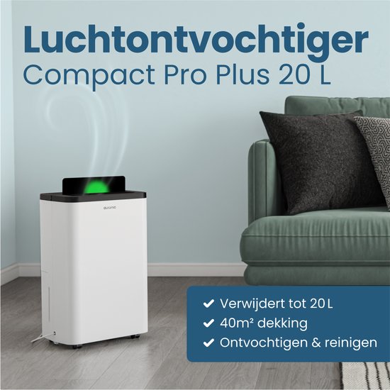 Déshumidificateur Auronic - Compact Pro Plus - 20L - Chambre à coucher, salle de bain, salon et bureau - Déshumidificateur d'intérieur - Blanc