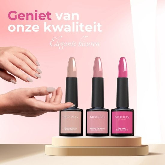 Moods Gellac BIAB Starter Pack - Nude Pink - Builder in a Bottle - Vernis à ongles BIAB - Comprend une lampe UV/LED, un bâton, une lime à ongles, un primer, une base et un top coat.
