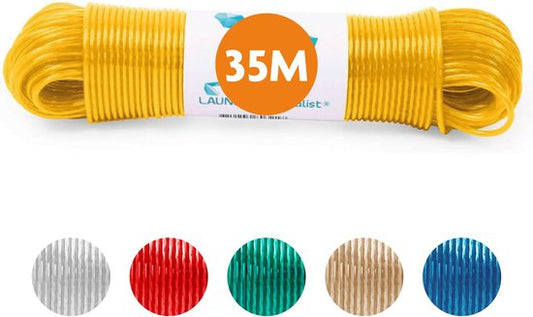 LaundrySpecialist Corde à linge - Fil pour corde à linge - Fil à linge - Fil pour corde à linge à âme en acier - 35 mètres à âme en acier - Jaune