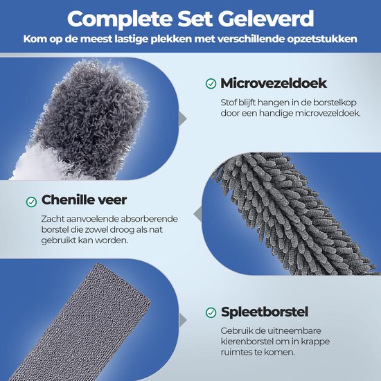 Roegaarden Pelle à poussière extensible - Avec manche télescopique - Jusqu'à 2,5 mètres - Divers accessoires - Facile à ranger