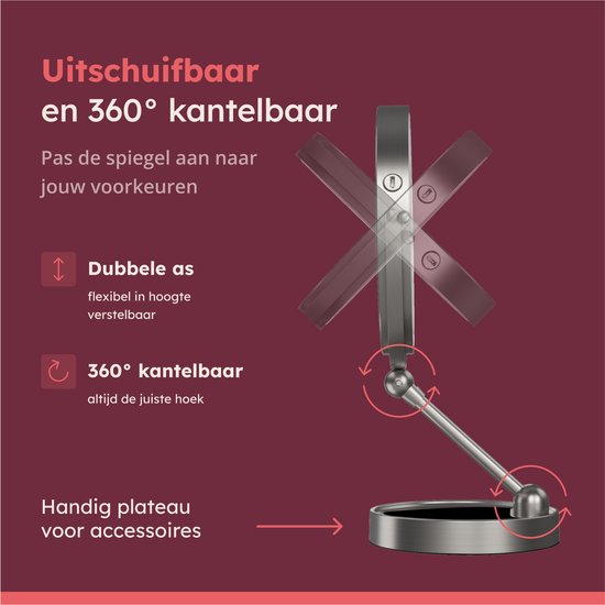 Fraay® Miroir de maquillage avec éclairage LED - grossissement 10x - Miroir grossissant avec lumière - rechargeable - Miroir de rasage - Miroir de salle de bain - Nickel