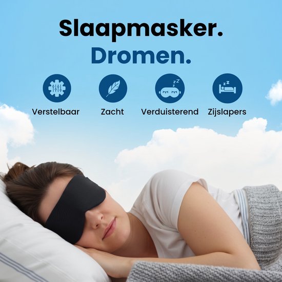 Masque de sommeil PurelyGoods® - Masque pour les yeux - Occultant - Hommes et femmes - Coton - Noir