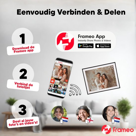 Cadre photo numérique Denver 19 pouces - HD - Frameo App - Cadre photo - WiFi - 32GB - IPS Touchscreen - PFF1970