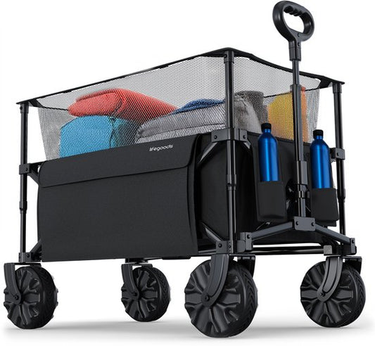 LifeGoods Wagon - Wagon pliable - 100KG - 230L - surélevé - avec housse de protection - noir