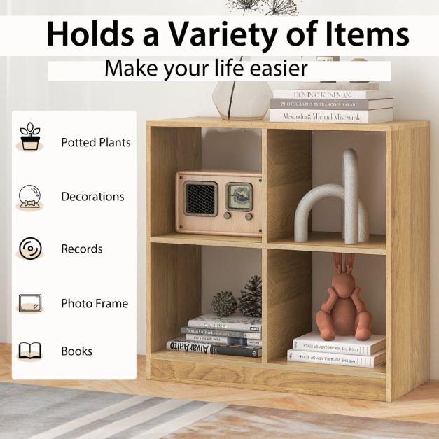 Coast Bookcase 73 x 33 x 75 cm - Naturel - Etagère de rangement à 3 niveaux avec 4 compartiments ouverts