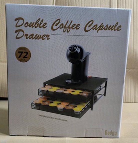 Porte-capsules Gadgy Dolce Gusto à 2 tiroirs - Porte-capsules avec tiroir - Porte-tasses à café pour 72 capsules - Porte-dosettes - Acier inoxydable - Noir - Antidérapant et amortissant les vibrations