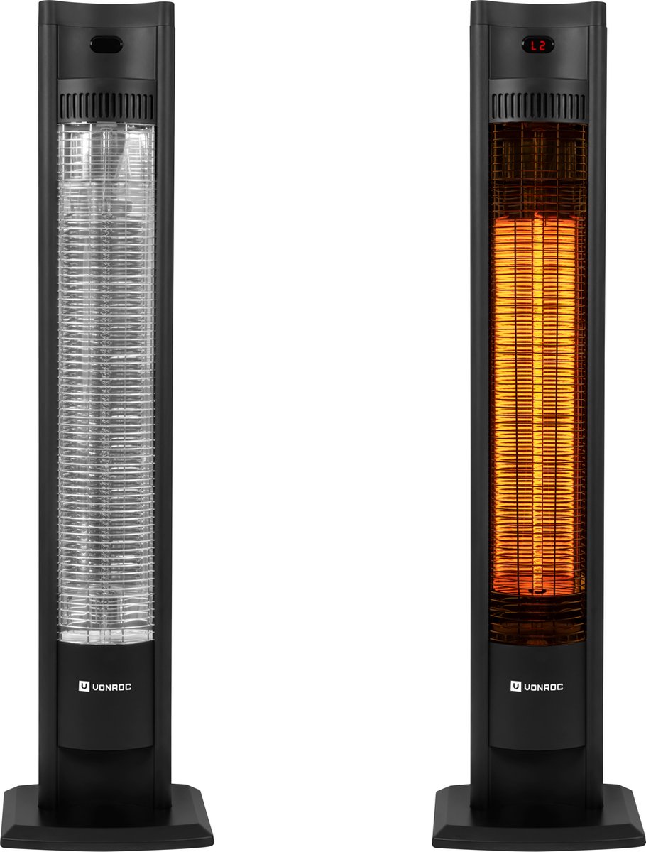 VONROC Chauffe-terrasse Filicudi - Infrarouge - 2000W - Haute efficacité - Elément en carbone - 2 modes de chauffage - Ecran LCD - Télécommande incluse