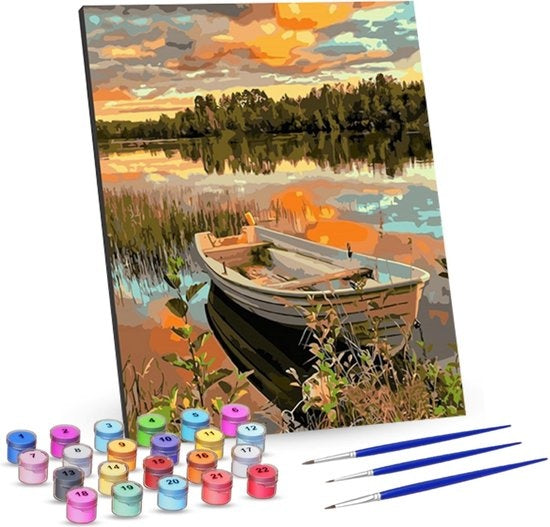 Rubye® Painting On Number Adultes - Bateau - Avec cadre et chevalet - 40x50cm