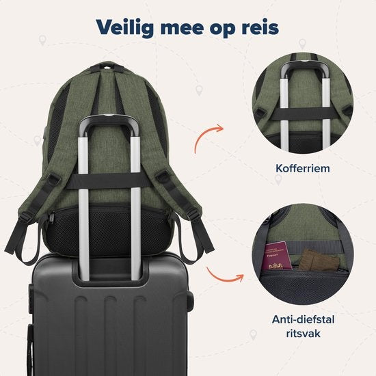TRVLMORE Sac à dos - 28L - 15.6 inch - Sac à dos pour ordinateur portable - Sac d'école - Unisexe - Vert résistant aux éclaboussures