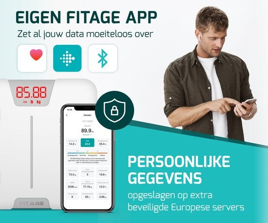 FITAGE Smart Scale avec application mesure 17 valeurs corporelles - Blanc