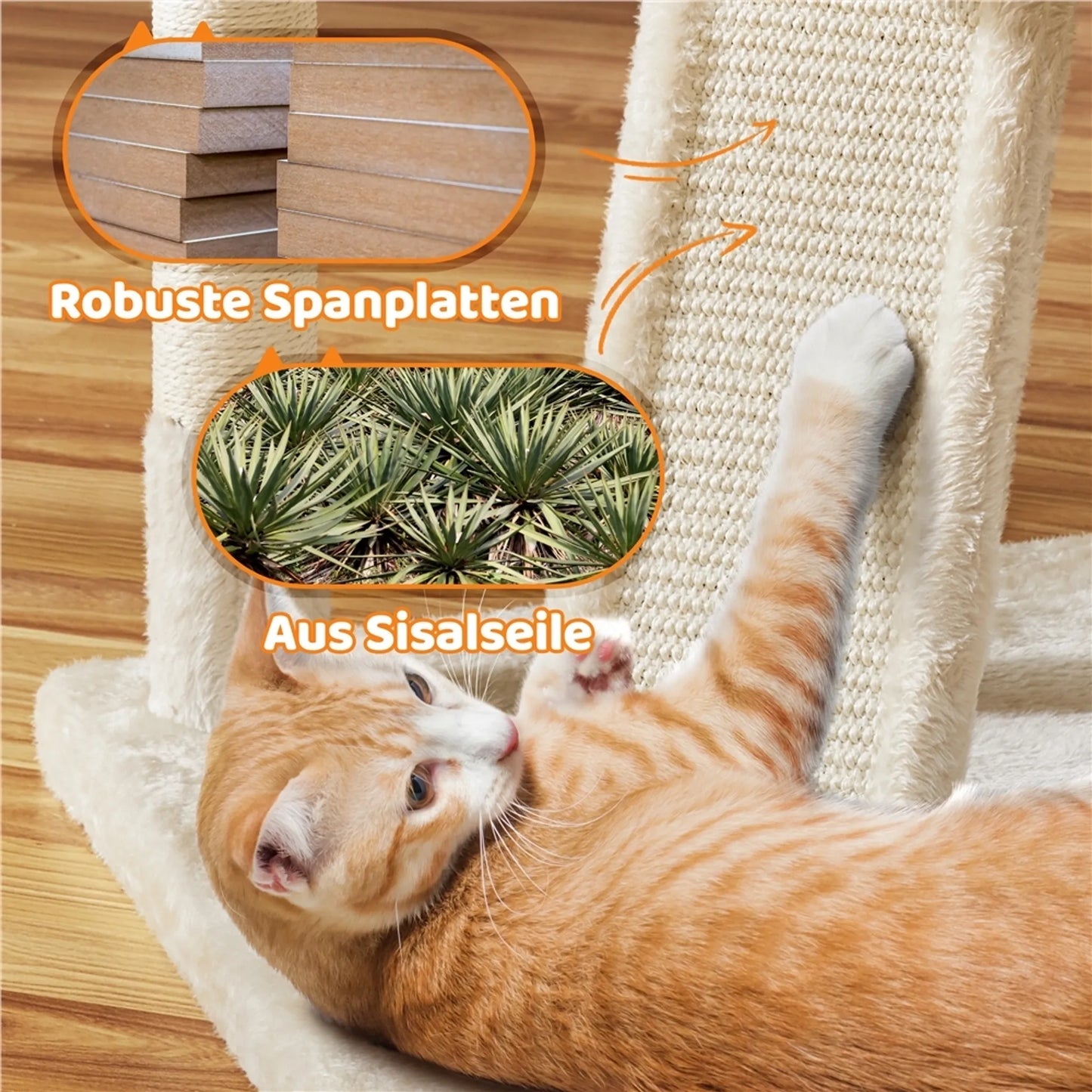 Yaheetech Cat Post XXL avec 3 plateformes d'observation - équipé de 2 terriers, d'une planche à gratter et d'un système anti-piqûres - pour les foyers avec plusieurs chats - beige peluche et sisal - 55,5 x 55,5 x 175 cm