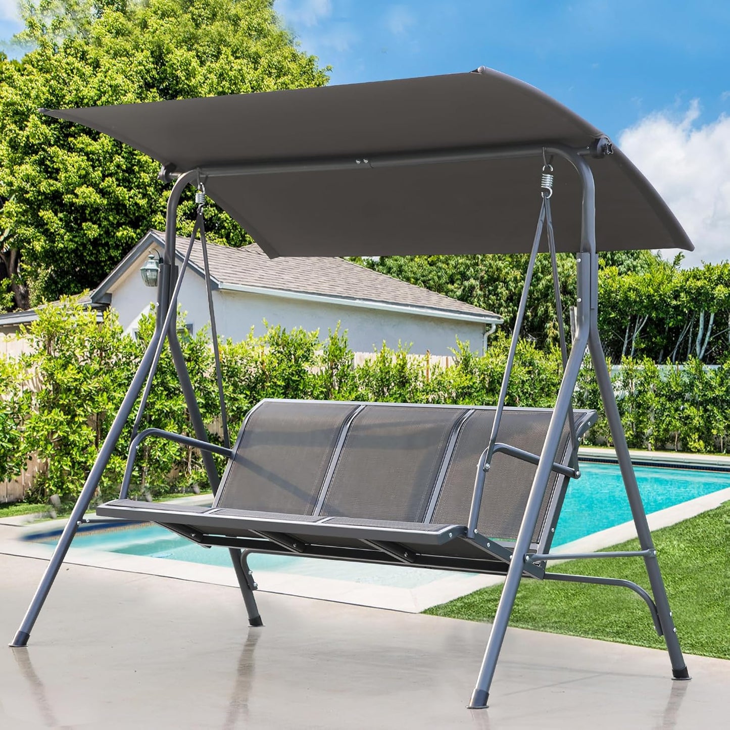 Angel Living Balançoire de jardin - 3 places - Toit - Chaise Teslin - 170x110x152 cm - Teslin