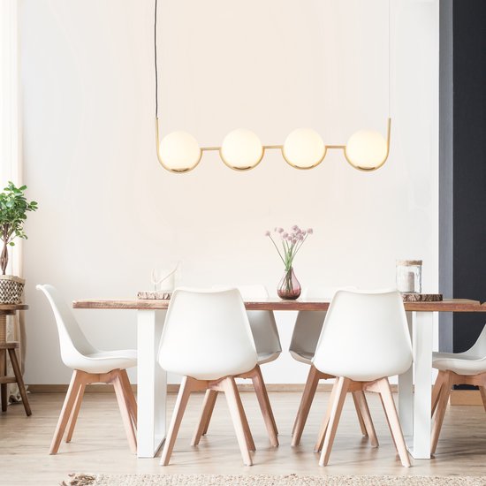 Lampe suspendue Brilliant Glint 4 flammes bois/verre de laiton/métal 4x D45, E14, 40 W, Convient pour une lampe suspendue (non incluse)