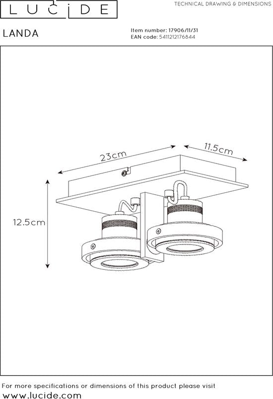 Spot de plafond Lucide LANDA - LED « Dim to warm » - GU10 - 2 x 5 W 3000 K/2200 K - Blanc
