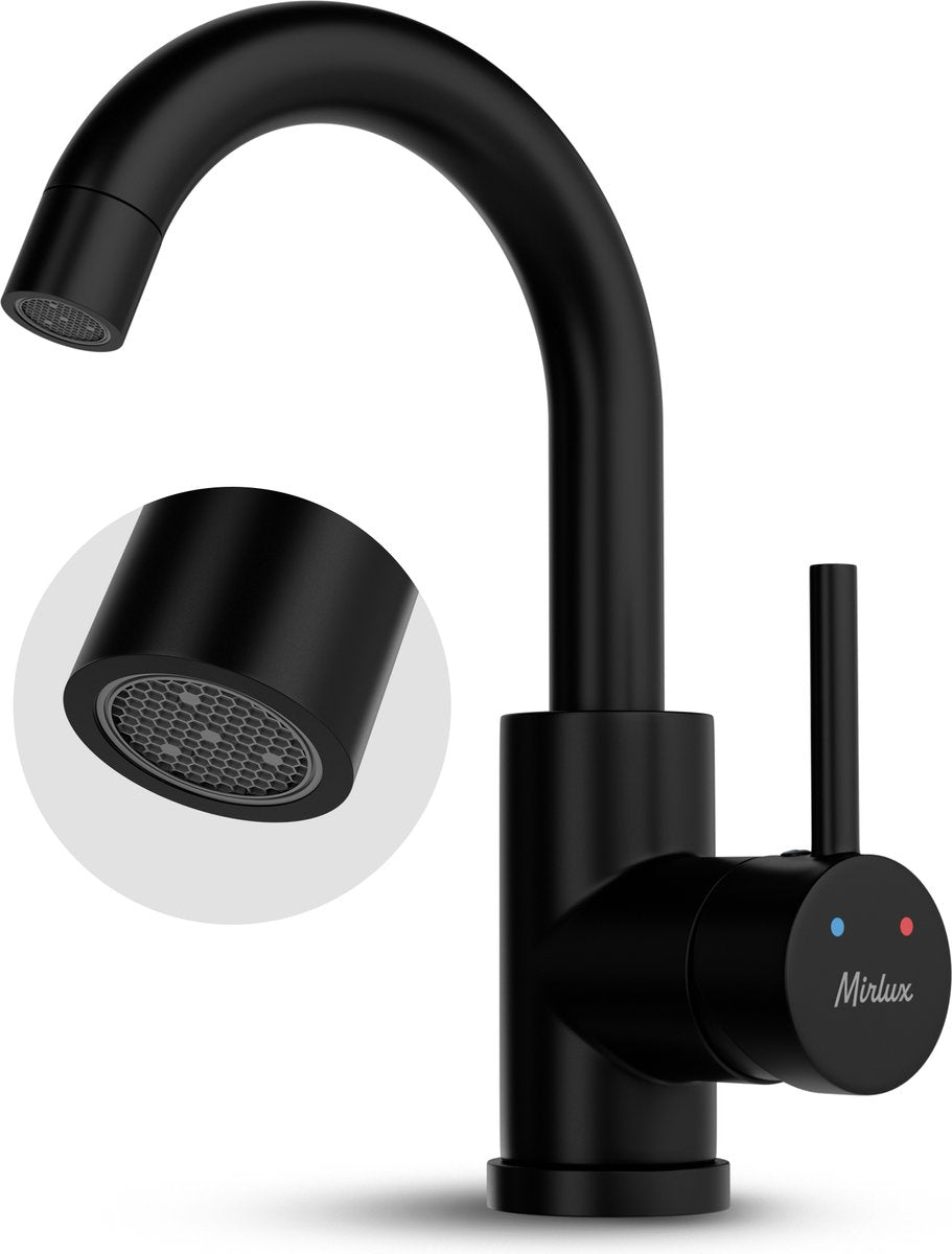 Mirlux Basin Tap Black 24.5 × 17 × 5 cm - Mitigeur salle de bain pour eau froide et chaude