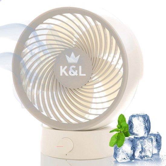 K&L Silent Fan - Modèle de table - Alimenté par USB - Inclinable - Blanc