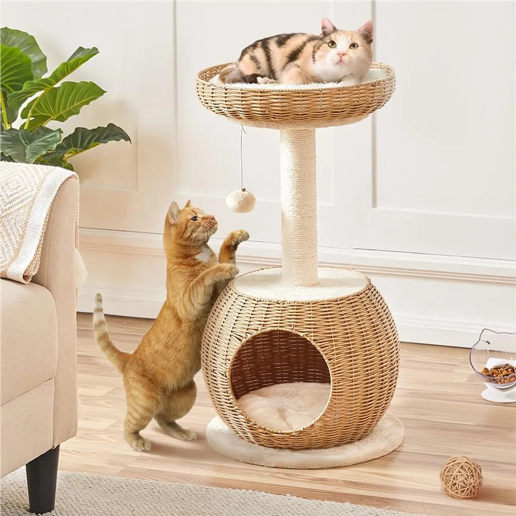 Yaheetech : Arbre à chat avec panier et maison pour chat - Beige - 40 x 40 x 75 cm