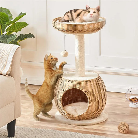 Yaheetech : Arbre à chat avec panier et maison pour chat - Beige - 40 x 40 x 75 cm