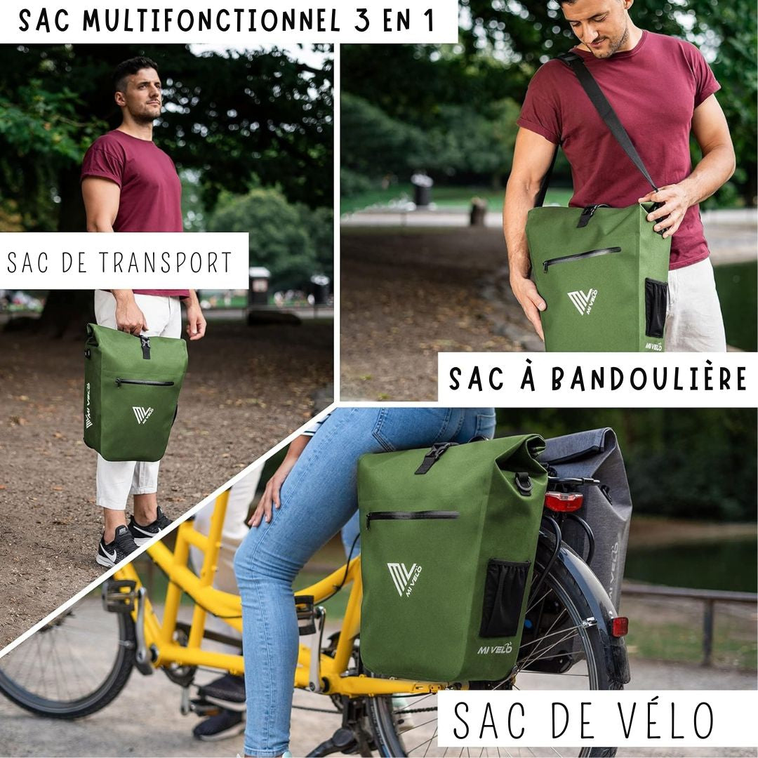 Sacoche étanche 3 en 1 MIVELO - avec pochette pour ordinateur portable et bandoulière - 25L - Vert olive