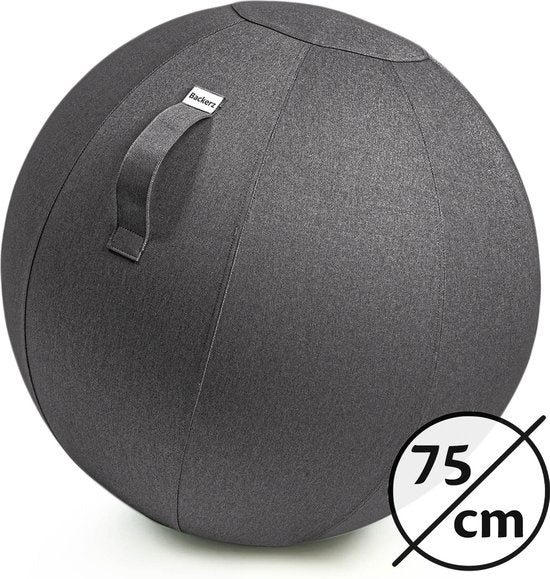 Ballon de Yoga - Backerz® - Boules d’Assise avec Housse - 75 cm - Chaise de Bureau Ergonomique - Lin Anthracite - Gris