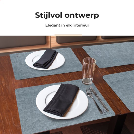 Sets de table Castagnola aspect cuir - Sets de table antidérapants en cuir artificiel - Sous-verre hydrofuge - Sous-verre - Sets de table en plastique - 6 pièces - 45 x 30 cm - Bleu mélangé