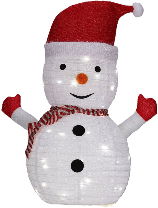 Ecd Germany Bonhomme de neige LED - 68 cm x 58 cm - blanc avec chapeau, écharpe et gants - 30 LED blanc chaud