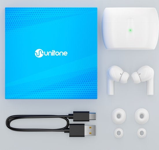 Ecouteurs sans fils Unitone - Ecouteurs Bluetooth - Earpods - Convient à Apple et Android - Blanc