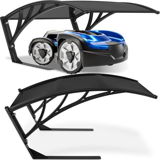 tectake® Garage pour tondeuse à gazon robotisée - Abri pour tondeuse à gazon - Station de recharge pour tondeuse à gazon robotisée - Résistant aux intempéries - 81 x 100 x 48 cm - 4 piquets de sol inclus - Noir
