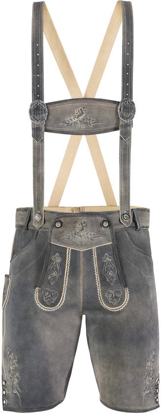 dressforfun - Authentique Lederhosen courte Joshua - Avec ceinture et bretelles - Cuir véritable - Couleur sable - 50 - Oktoberfest Dress Man - Costume d'homme - Dress Up - Costume allemand - Robe de carnaval - Gilet de costume - Pantalon traditionnel en